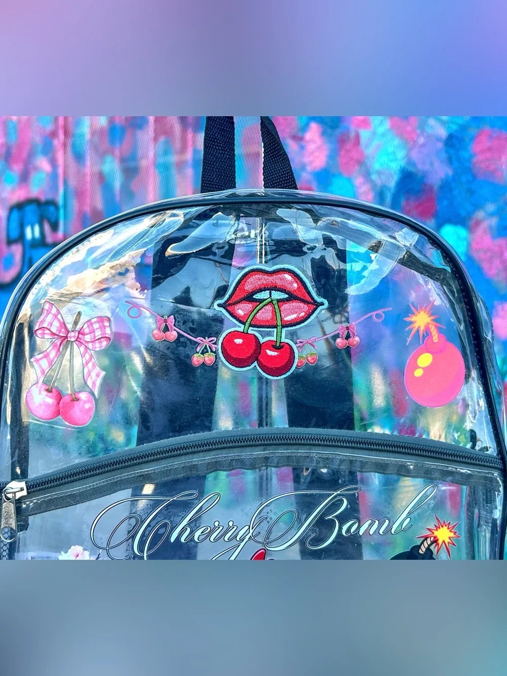 ‘CHERRY BOMB V1’ Clear Backpack 15”